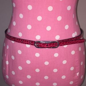 Sz Sm ruby red faux croc skin belt